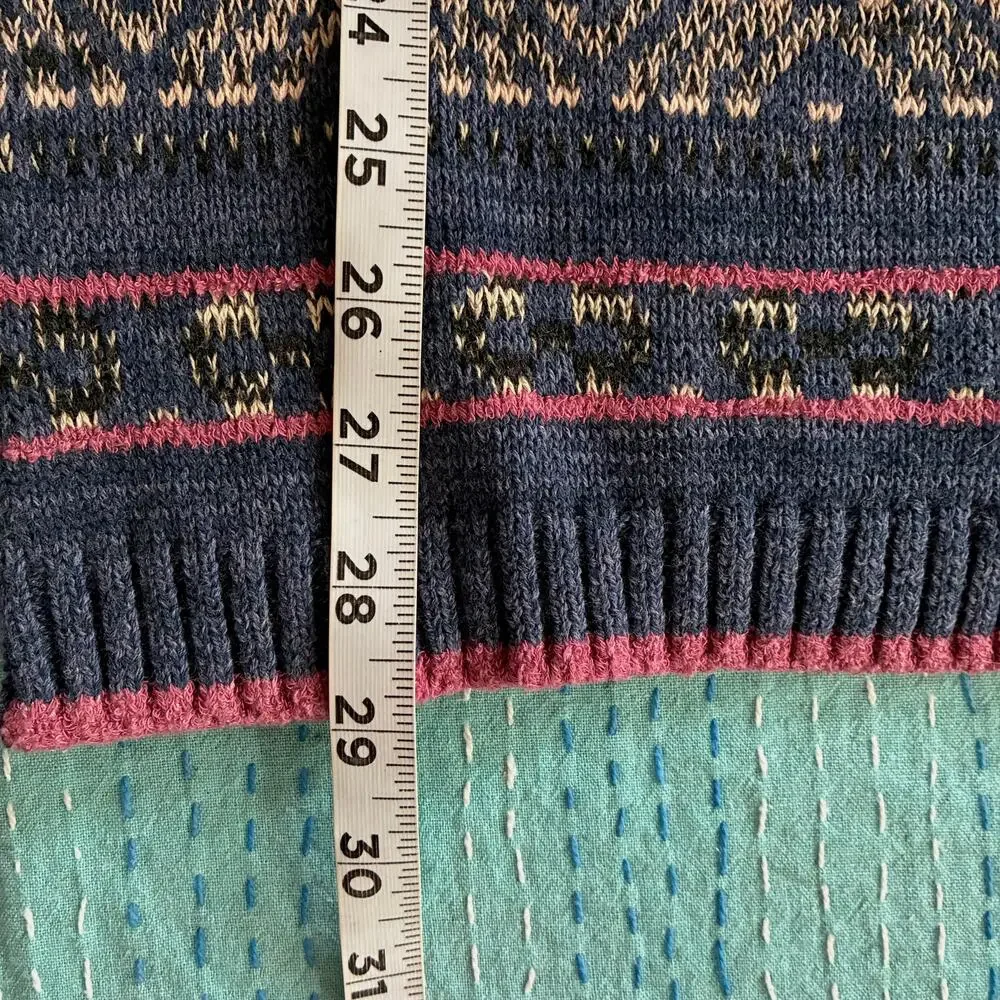 Chaps Womens Small Fair Isle Open Front Cardigan Sweater Blue Cotton Blend - Picture 5 of 11